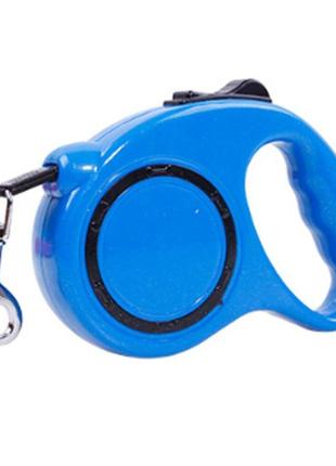 Рулетка для собак круг 5м/15 кг пластиковая ручка лента с фиксатором 190 - синяя