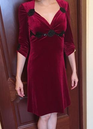Сукня велюрова бордова платье бархатное 44 / 36 / s1 фото