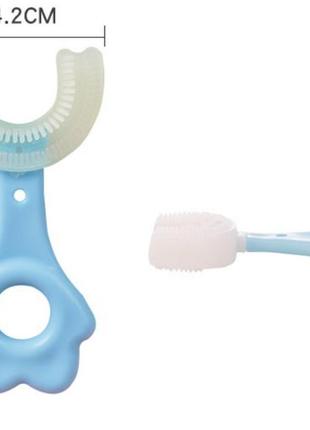 Дитяча зубна щітка, у-подібна 7-12 років / прилад для чищення зубів / u - образна / блакитна/ 360 градусів5 фото