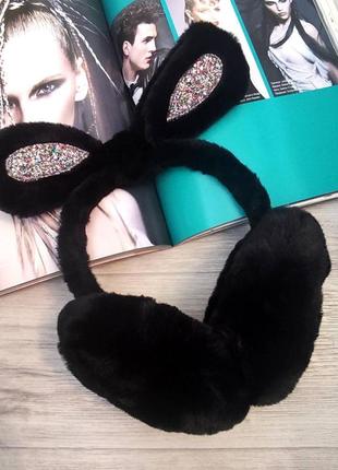 Навушники теплі з кролячими вушками  чорний one size (501)