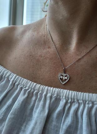 Срібна підвіска кулон серце ангел «срібне серце» 80025р2 фото
