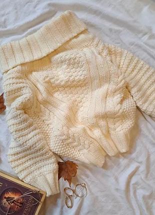 Винтажный свитер, молочный свитер, свитер с воротником