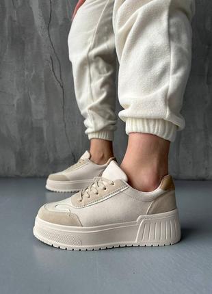 10504🌱кроссовки в искусственной коже и искусственной замше на платформе👑