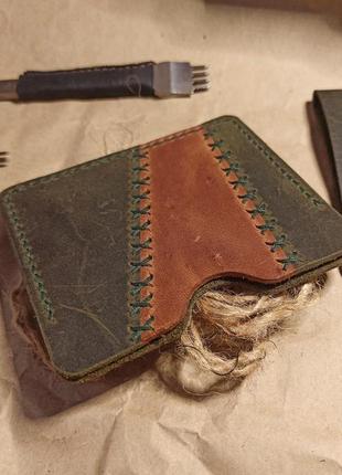 Картхолдер кошелек из натуральной кожи ручной работы.  пэчворк6 фото