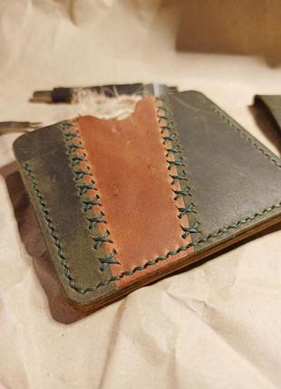 Картхолдер кошелек из натуральной кожи ручной работы.  пэчворк5 фото
