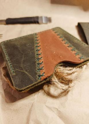 Картхолдер кошелек из натуральной кожи ручной работы.  пэчворк4 фото