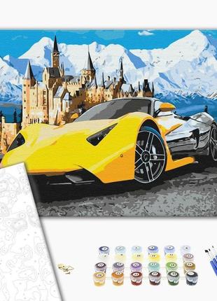 Картина за номерами 40х50 на дерев'яному підрамнику "lamborghini біля замку" bs28723