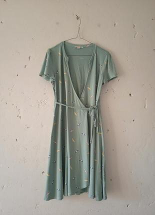 Вискозное ментоловое платье с парасолями на запах1 фото