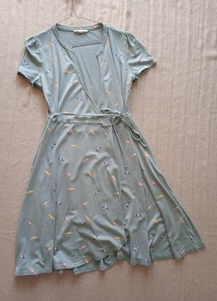 Вискозное ментоловое платье с парасолями на запах2 фото