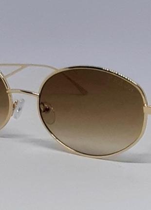 Женские в стиле prada солнцезащитные очки овальные коричневый градиент в золотом металле1 фото