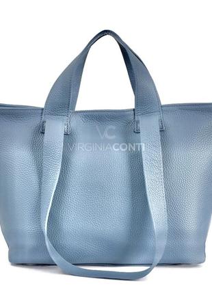Сумка кожаная голубая большая кожаная сумка мягкая сумка из натуральной кожи1 фото