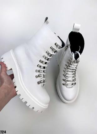 Кожаные ботинки деми на байке натуральная кожа весна осень берцы белые білі берці комбат милитари1 фото