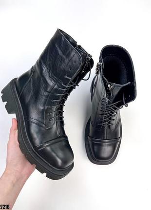 Кожаные ботинки деми на байке черные натуральная кожа берцы милитари весна осень10 фото