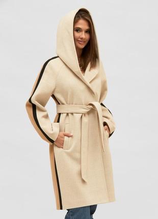Демисезонное кашемировое женское пальто с капюшоном3 фото