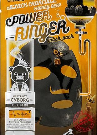 Очищююча живильна маска з деревним вугіллям і медом elizavecca black charcoal honey deep power ringer mask pack2 фото