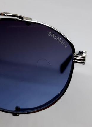 Женские в стиле balmain брендовые солнцезащитные очки серо синий градиент в серебристом металле8 фото
