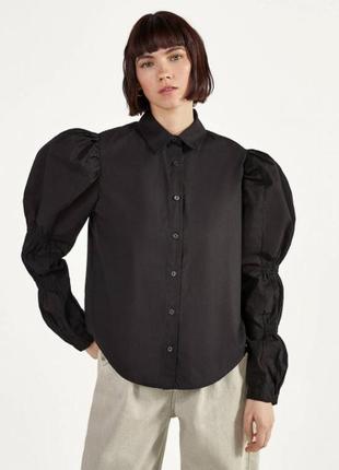 Черная блуза рубашка с объемными рукавами zara mango5 фото