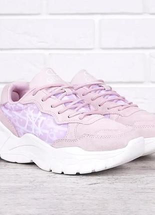 Кроссовки женские на платформе new york замш и розовый текстиль