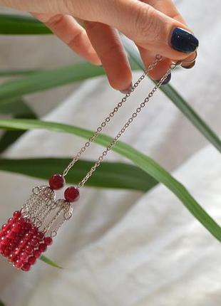 Серьги - цепочки с натуральным кварцем "вишневый аромат"