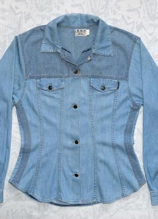 Приталенные джинсовая рубашка с широкими рукавами винтаж пог 45 см, блузка, блуза1 фото