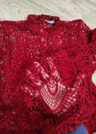 Блуза из кружева zara красная кружная блузка6 фото