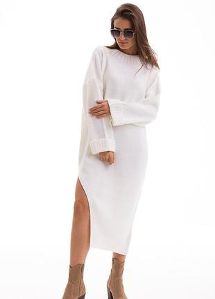 Вязаное платье-миди с высоким разрезом сбоку 44-52 р.⚱🖲🕯