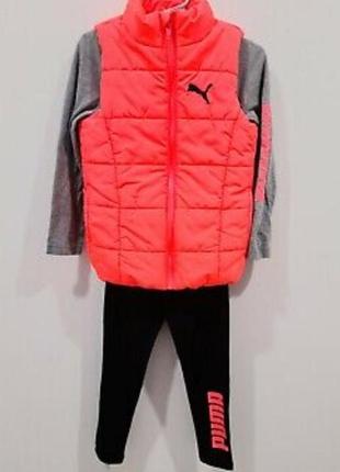 Puma набор на девочку из 3-х вещей лонгслив,лосины, жилетка neon Golfsko size xs 5/6
