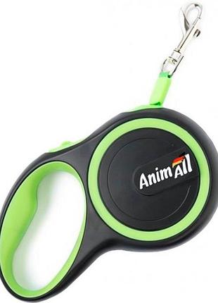 Поводок-рулетка animall l до 50 кг, 5 м салатово-черный