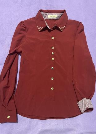 Бордова блуза рубашка