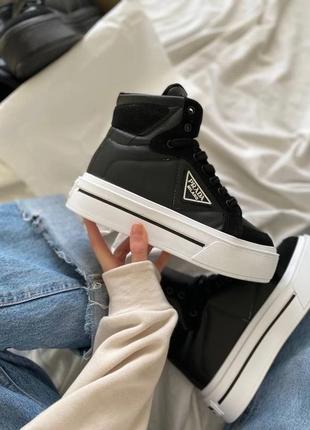 Снікерси prada re-nylon high black/white (рр 36-41)