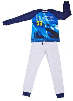 Трикотажная детская пижама для мальчика с рисунком футбольной тематикой tobogan испания 88008 синий1 фото