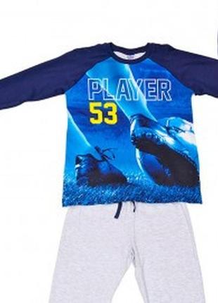 Трикотажная детская пижама для мальчика с рисунком футбольной тематикой tobogan испания 88008 синий4 фото