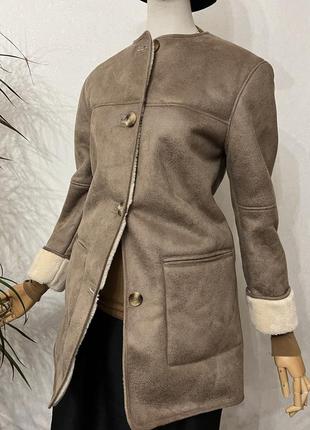 Теплая дубленка под замшу,куртка, шубка,пальто на меху,zara,маленький размер8 фото