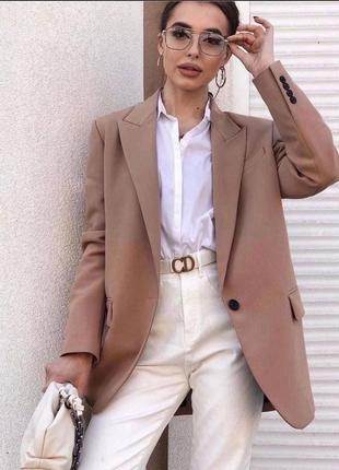 Піджак жіночий оверсайз мокко однотонний на підкладці на довгий рукав на гудзику якісний стильний базовий