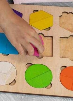 Детская деревянная игрушка. геометрические фигуры цветные. экопродукт. 25х25см / детская деревянная игрушка.