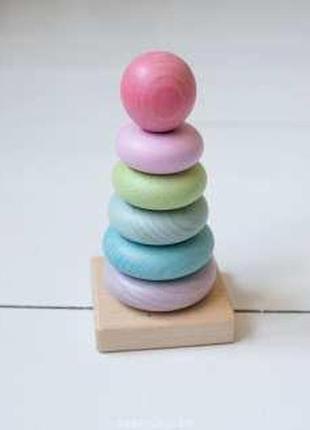 Пирамидка разноцветная классическая деревянная детская экопродукт логическая игрушка для малышей 7 деталей 7х1 / пирамидка