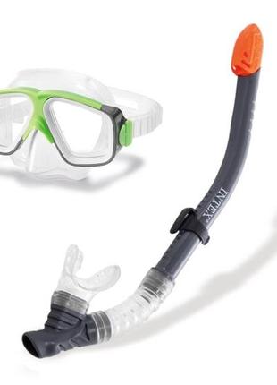 Комплект маска і трубка для плавання intex, маска окуляри з трубкою для пірнання дітям від 8-ми років
