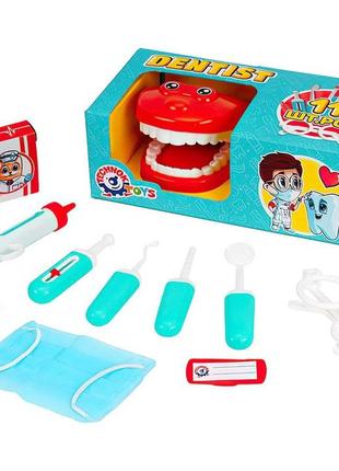 Набір стоматолога technok toys, 11 елементів, щелепа, маска, окуляри, бейдж, інструменти, в коробці