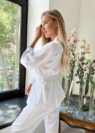 Женская шелковая однотонная пижама на запах кимоно комплет для дома и сна6 фото