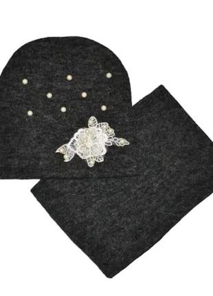 Набор (шапка, хомут) девочке 2-10 лет с бусинами 50/54см