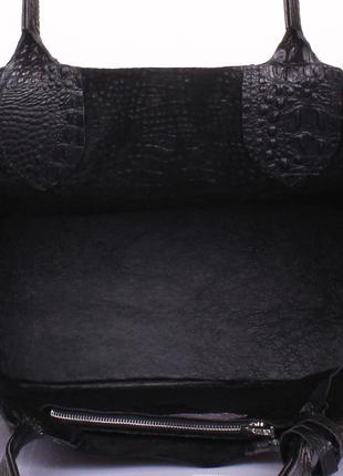 Жіноча шкіряна сумка з тисненням під крокодила poolparty amphibia чорна3 фото