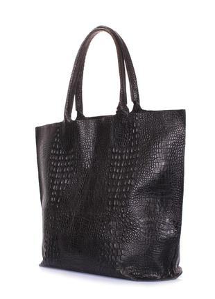 Жіноча шкіряна сумка з тисненням під крокодила poolparty amphibia чорна2 фото