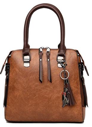 Женская сумка набор 4 в 1 комплект сумочка клатч визитница на плечо + брелок6 фото