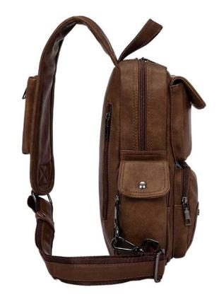 Мужская сумка мессенджер на плечо качественная бананка слинг. рюкзак кросс-боди коричневая эко кожа2 фото