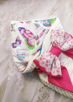 Демисезонный плюшевый конверт одеяло для новорожденных девочек, принт бабочки2 фото