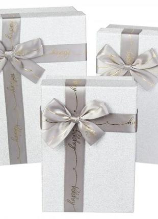 Подарочные коробочки прямоугольные с бантом (комплект 3 шт), разм.l: 22,4х15,8х9,5 см