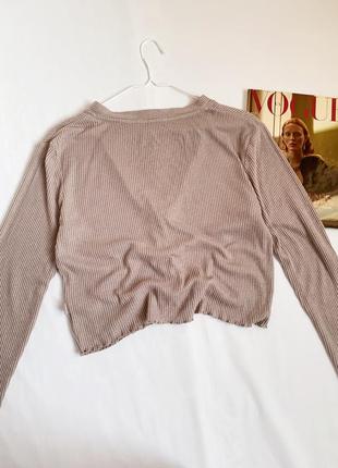 Кардиган, кофта, пуловер, укороченый, коричневый, в рубчик, primark2 фото