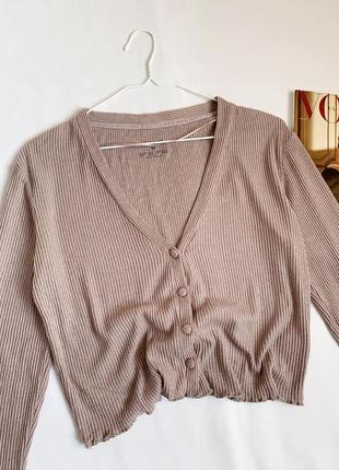 Кардиган, кофта, пуловер, укороченый, коричневый, в рубчик, primark3 фото