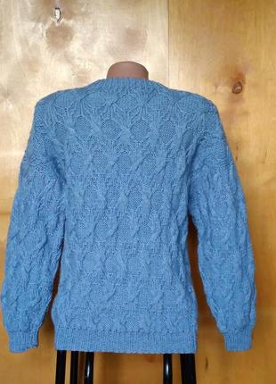 Р 12 / 46-48 теплый вязаный шерстяной свитер косы араны стальной голубой светр з вовни3 фото