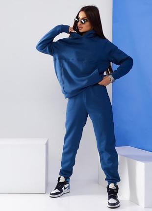 Жіночий зимовий спортивний костюм (худі, джоггери) колір синій індіго s